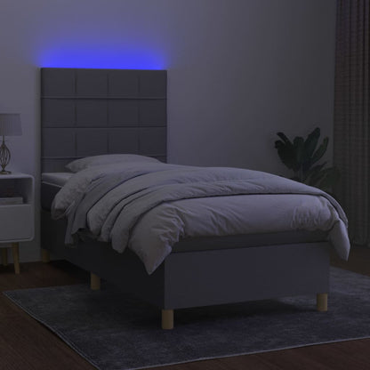 Cama box spring c/ colchão e LED 80x200 cm tecido cinza-claro