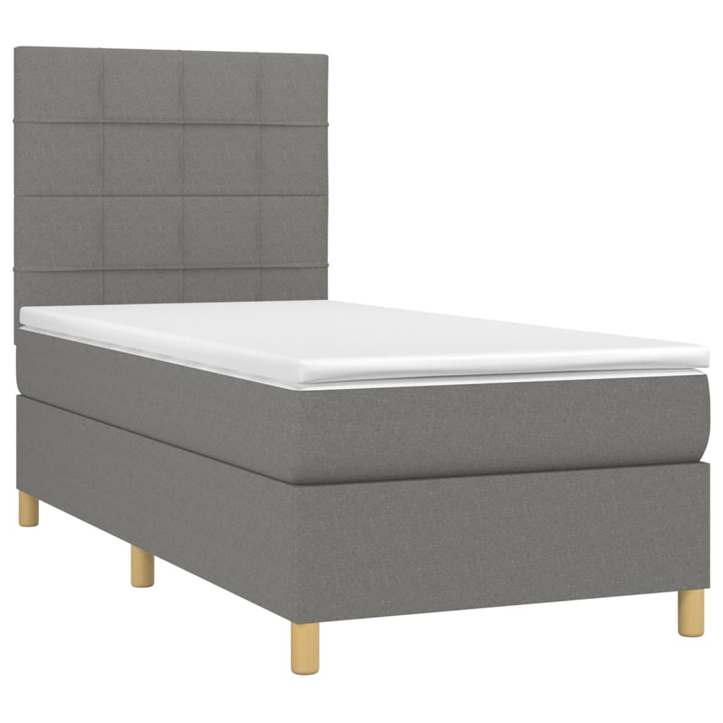 Cama box spring c/ colchão e LED 80x200 cm tecido cinza-escuro