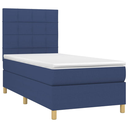 Cama box spring c/ colchão e LED 80x200 cm tecido azul