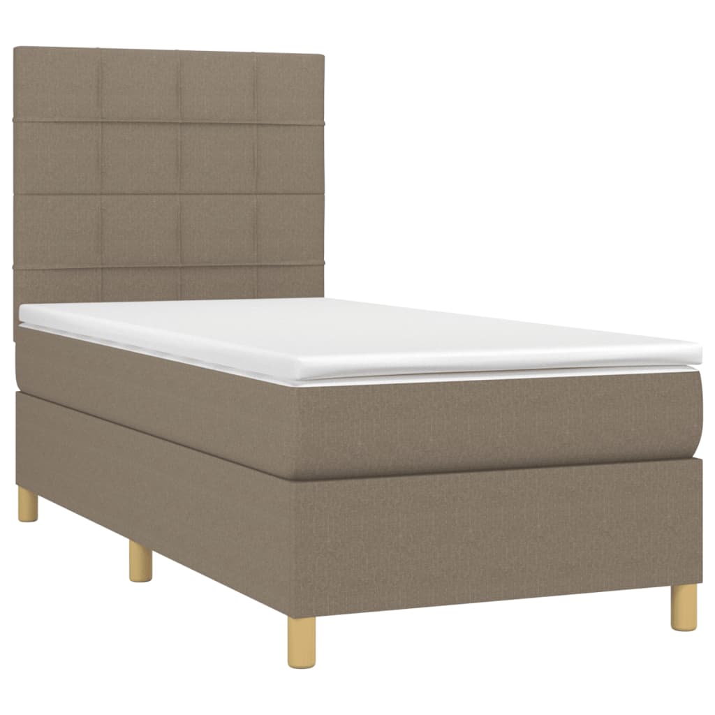 Cama box spring + colchão/LED 90x200cm tecido cinza-acastanhado