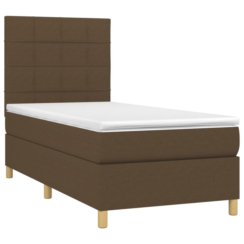 Cama box spring c/ colchão/LED 100x200cm tecido castanho-escuro