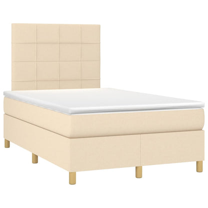 Cama box spring c/ colchão e LED 120x200 cm tecido cor creme