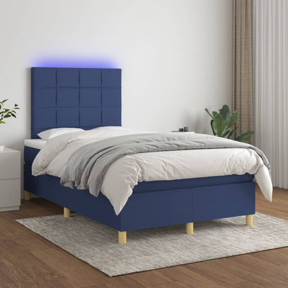 Cama box spring c/ colchão e LED 120x200 cm tecido azul