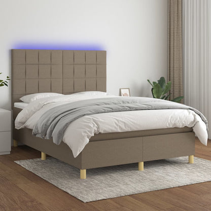 Cama box spring colchão/LED 140x190cm tecido cinza-acastanhado