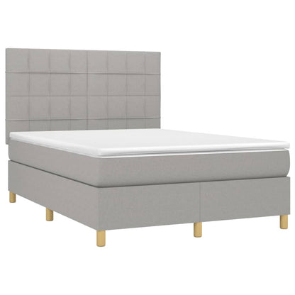 Cama box spring c/ colchão e LED 140x200 cm tecido cinza-claro