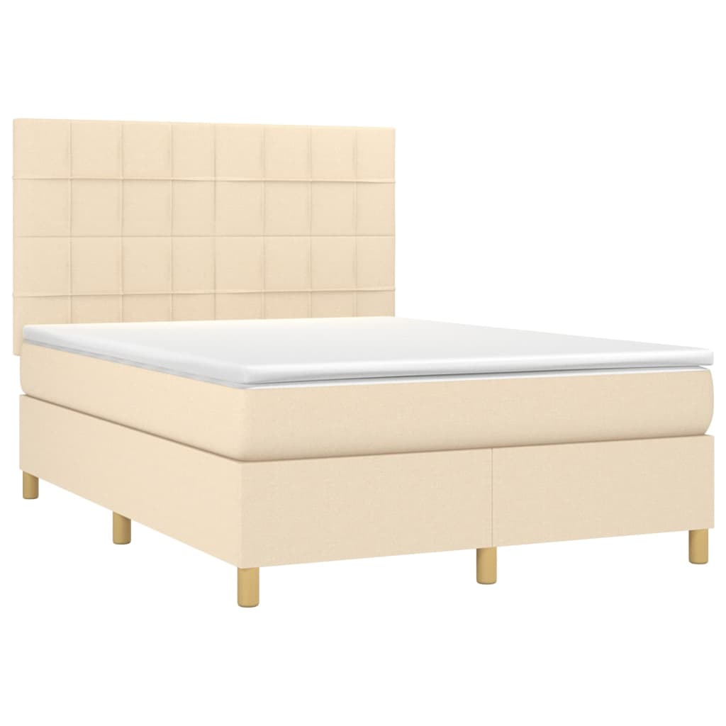 Cama box spring c/ colchão e LED 140x200 cm tecido cor creme