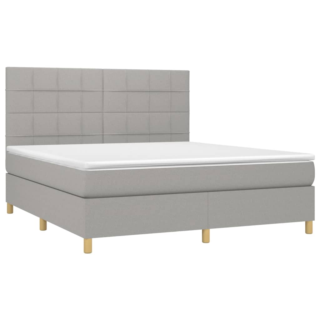 Cama box spring c/ colchão e LED 160x200 cm tecido cinza-claro