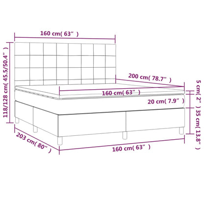 Cama box spring c/ colchão e LED 160x200 cm tecido cinza-claro