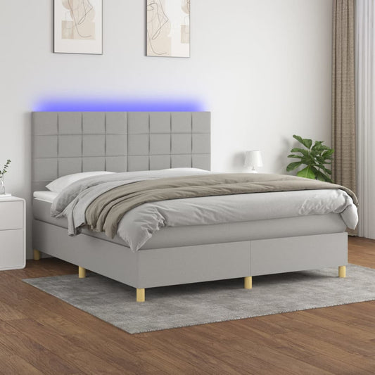 Cama box spring c/ colchão e LED 160x200 cm tecido cinza-claro