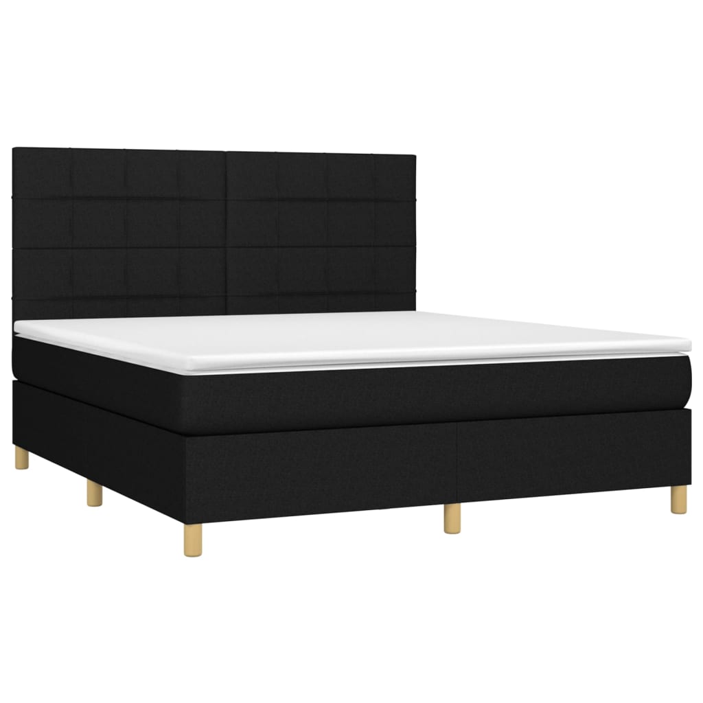 Cama box spring c/ colchão e LED 160x200 cm tecido preto