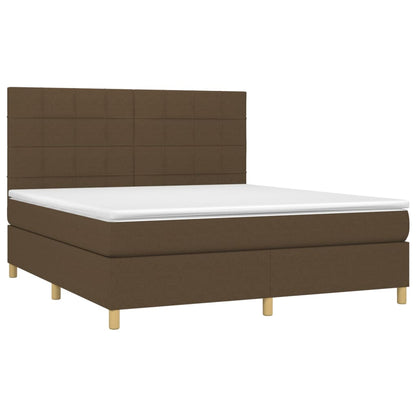 Cama box spring c/ colchão/LED 160x200cm tecido castanho-escuro