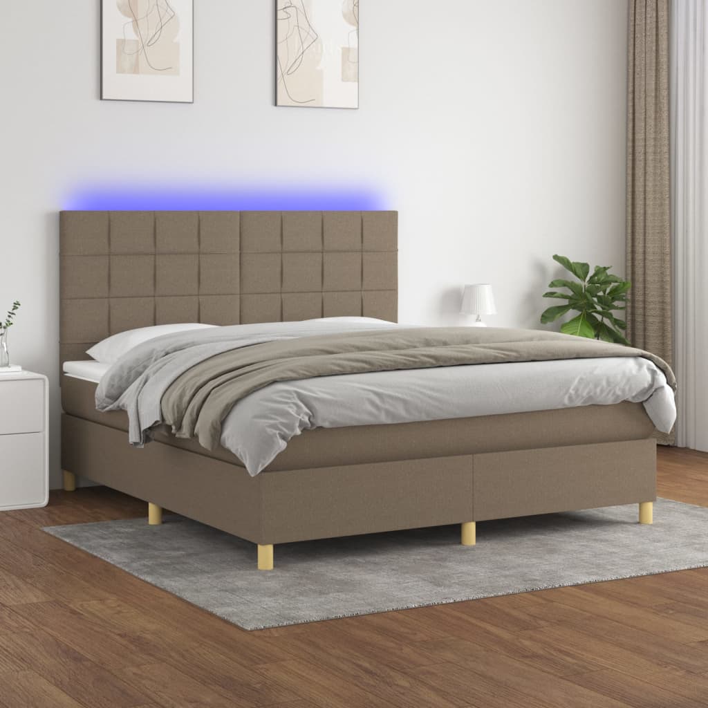 Cama box spring colchão/LED 160x200 cm tecido cinza-acastanhado