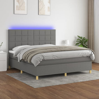 Cama box spring c/ colchão e LED 180x200 cm tecido cinza-escuro