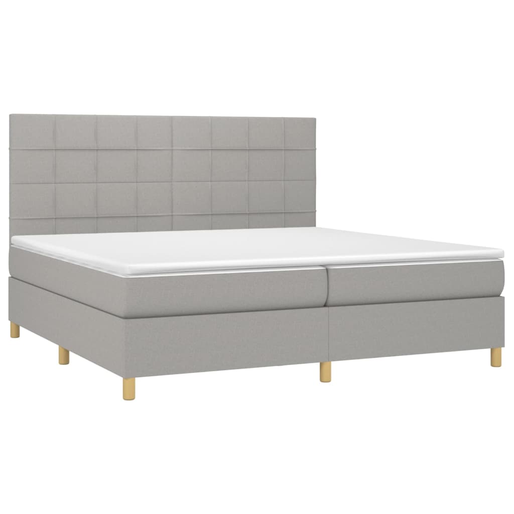 Cama box spring c/ colchão e LED 200x200 cm tecido cinza-claro