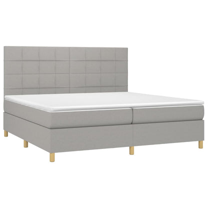 Cama box spring c/ colchão e LED 200x200 cm tecido cinza-claro