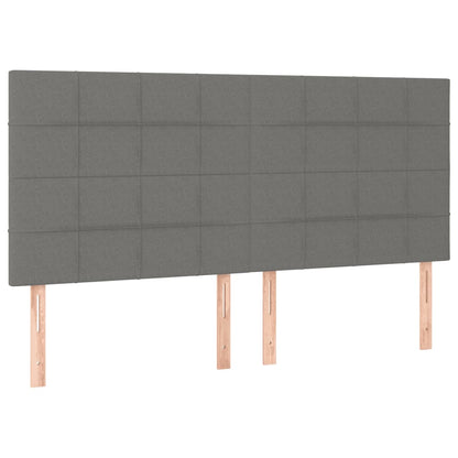 Cama box spring c/ colchão e LED 200x200 cm tecido cinza-escuro