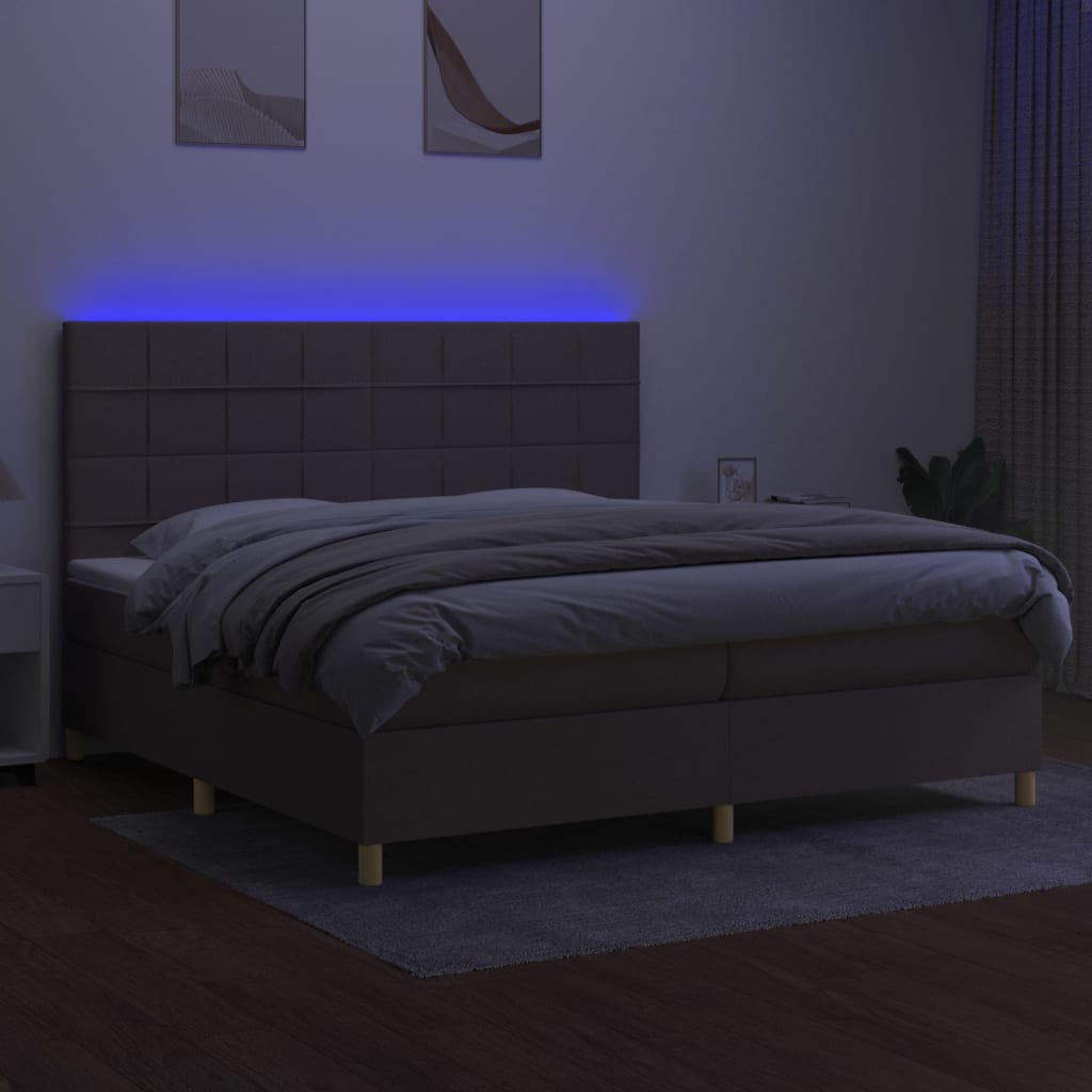 Cama box spring colchão/LED 200x200cm tecido cinza-acastanhado