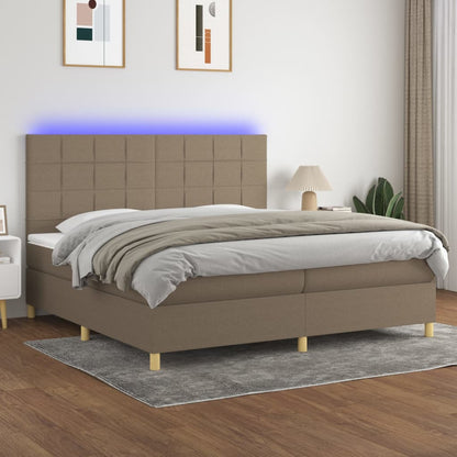 Cama box spring colchão/LED 200x200cm tecido cinza-acastanhado