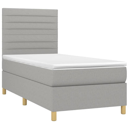 Cama box spring c/ colchão e LED 80x200 cm tecido cinza-claro