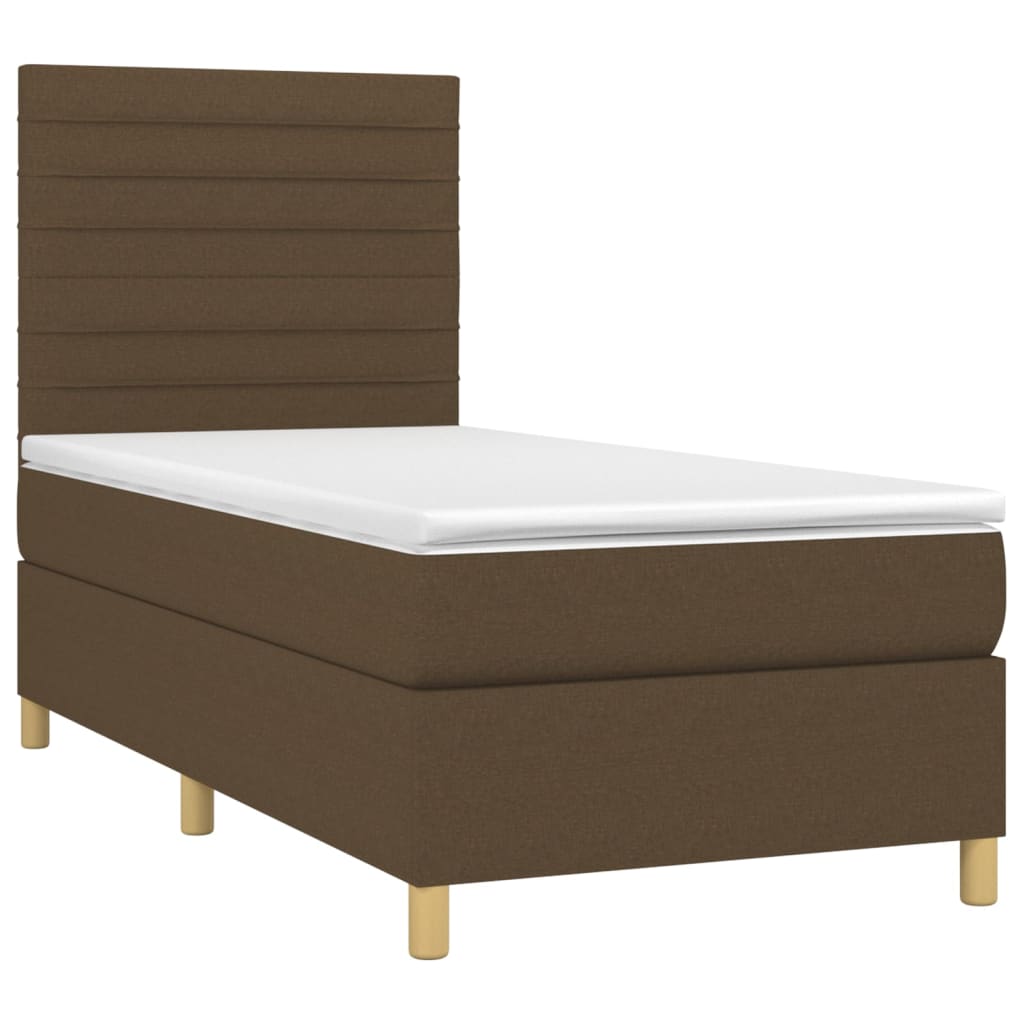 Cama box spring c/ colchão/LED 80x200cm tecido castanho-escuro