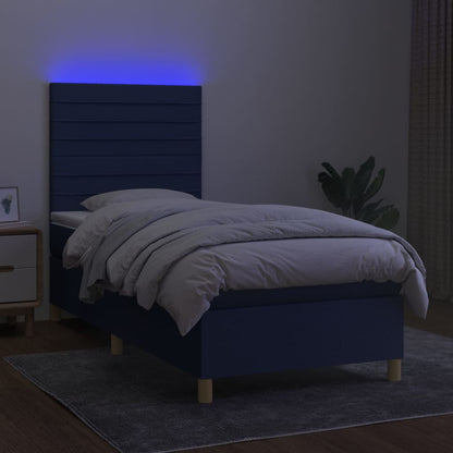 Cama box spring c/ colchão e LED 80x200 cm tecido azul