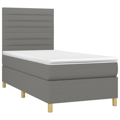 Cama box spring c/ colchão e LED 90x190 cm tecido cinza-escuro