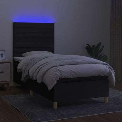 Cama box spring c/ colchão e LED 90x190 cm tecido preto