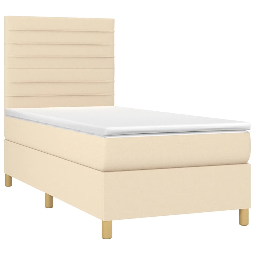 Cama box spring c/ colchão e LED 90x200 cm tecido cor creme