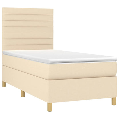 Cama box spring c/ colchão e LED 90x200 cm tecido cor creme