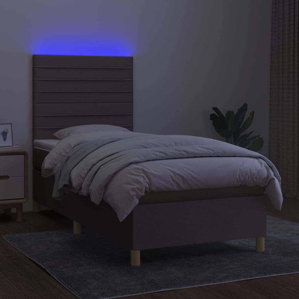 Cama box spring colchão/LED 100x200cm tecido cinza-acastanhado