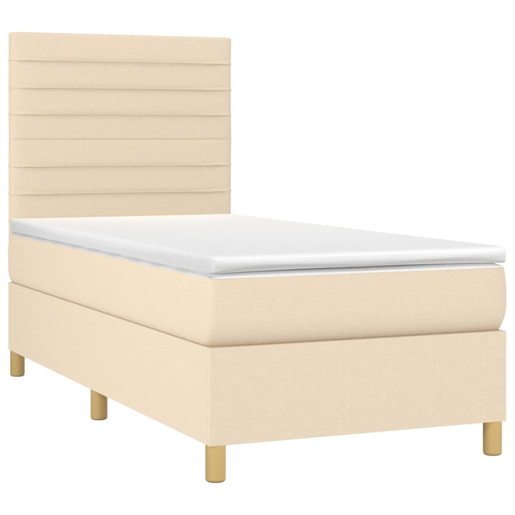 Cama box spring c/ colchão e LED 100x200 cm tecido cor creme