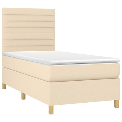 Cama box spring c/ colchão e LED 100x200 cm tecido cor creme