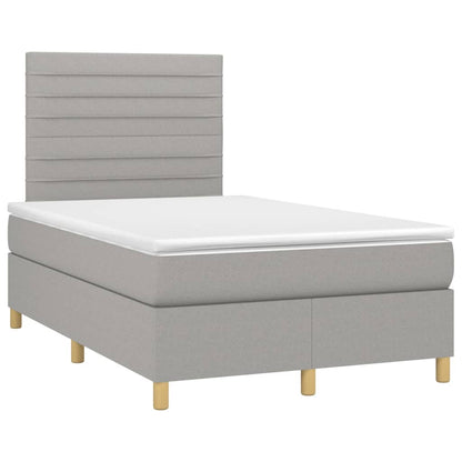 Cama box spring c/ colchão e LED 120x200 cm tecido cinza-claro