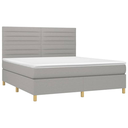 Cama box spring c/ colchão e LED 160x200 cm tecido cinza-claro