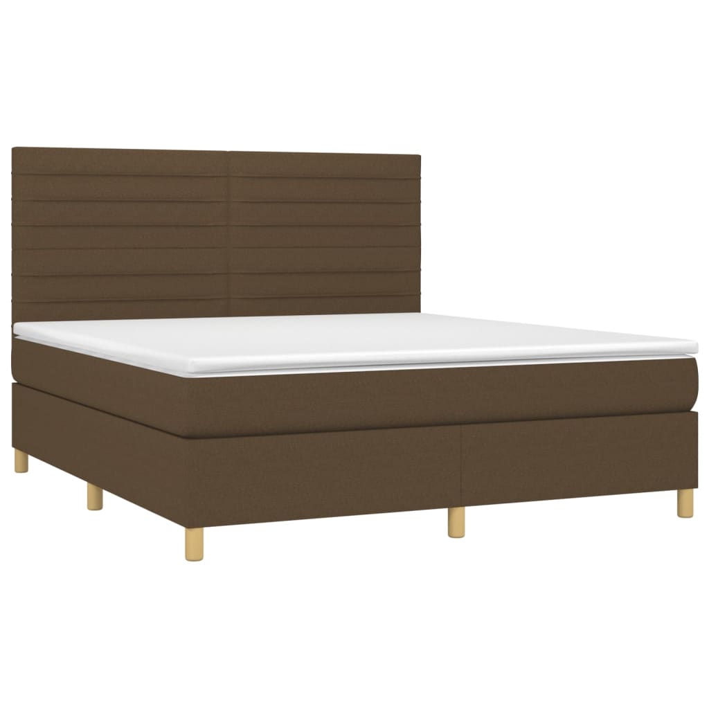 Cama box spring c/ colchão/LED 160x200cm tecido castanho-escuro