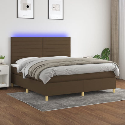 Cama box spring c/ colchão/LED 160x200cm tecido castanho-escuro