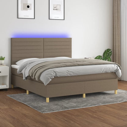 Cama box spring colchão/LED 160x200 cm tecido cinza-acastanhado