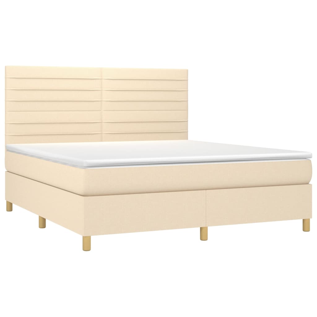 Cama box spring c/ colchão e LED 160x200 cm tecido cor creme