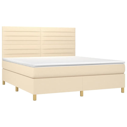 Cama box spring c/ colchão e LED 180x200 cm tecido cor creme