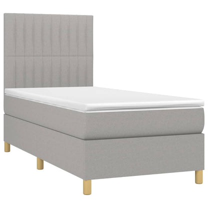 Cama box spring c/ colchão e LED 80x200 cm tecido cinza-claro