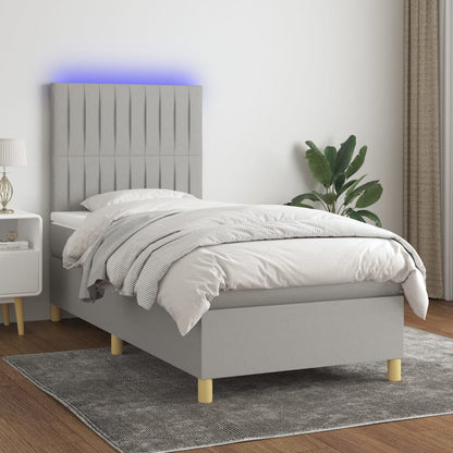 Cama box spring c/ colchão e LED 80x200 cm tecido cinza-claro