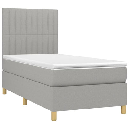 Cama box spring c/ colchão e LED 90x190 cm tecido cinza-claro