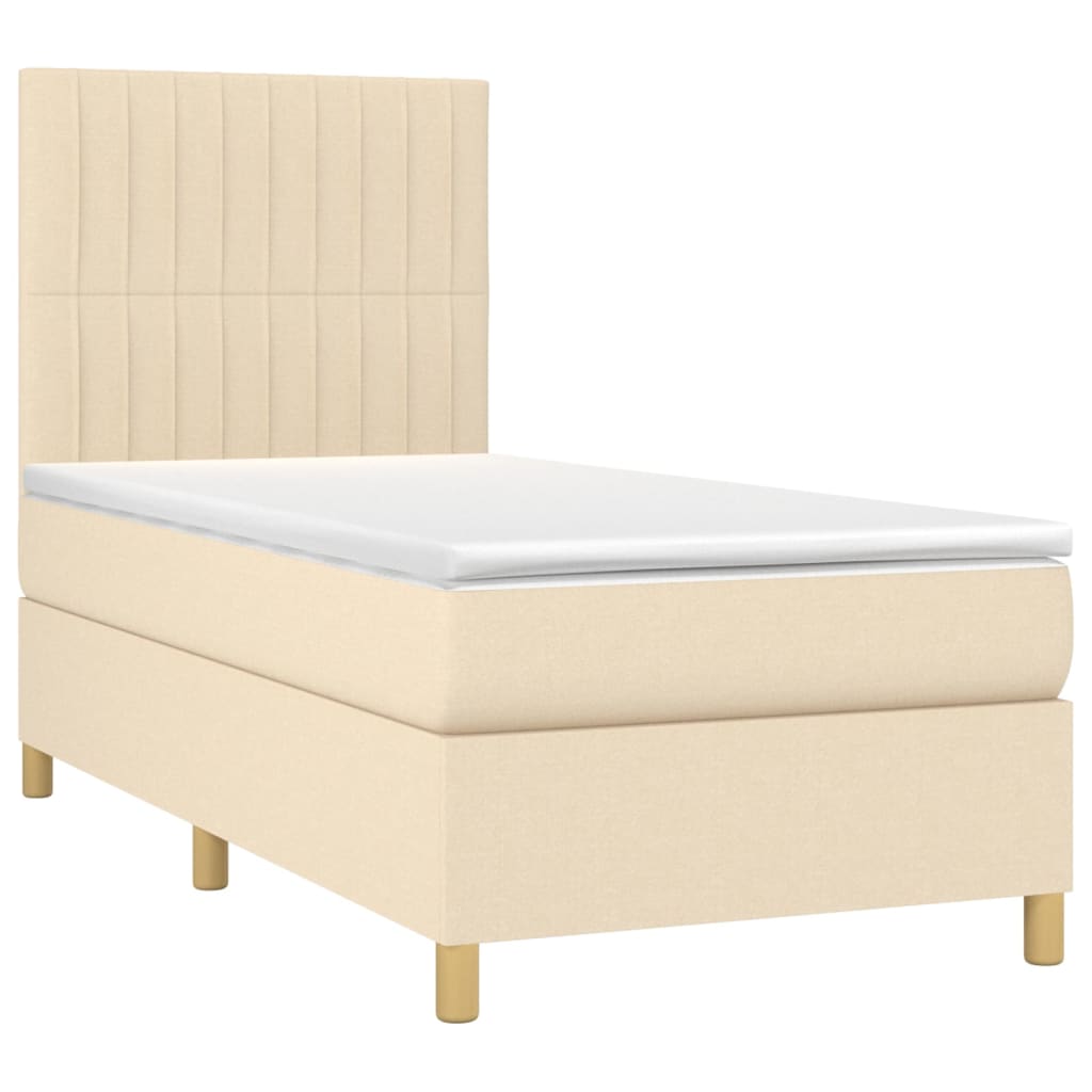 Cama box spring c/ colchão e LED 90x190 cm tecido cor creme