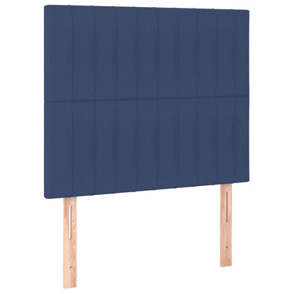 Cama box spring c/ colchão e LED 100x200 cm tecido azul