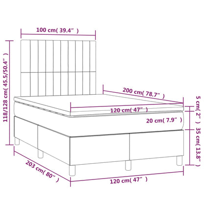 Cama box spring c/ colchão e LED 120x200 cm tecido cinza-claro