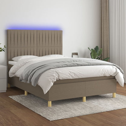 Cama box spring colchão/LED 140x190cm tecido cinza-acastanhado