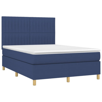 Cama box spring c/ colchão e LED 140x190 cm tecido azul