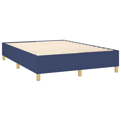 Cama box spring c/ colchão e LED 140x200 cm tecido azul