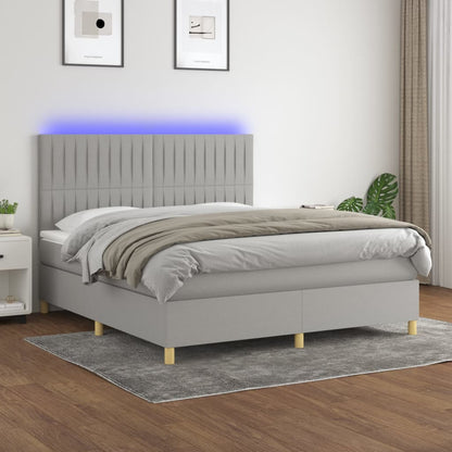 Cama box spring c/ colchão e LED 160x200 cm tecido cinza-claro