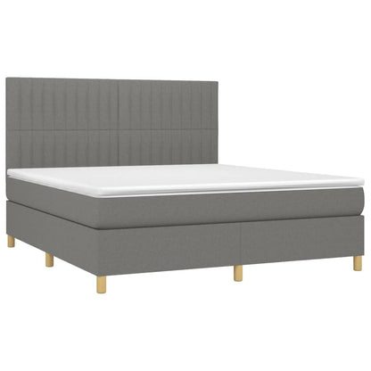 Cama box spring c/ colchão e LED 160x200 cm tecido cinza-escuro